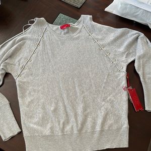 NWT Jennifer Lopez gray sweater with fun silver stud details & cut out shoulder!